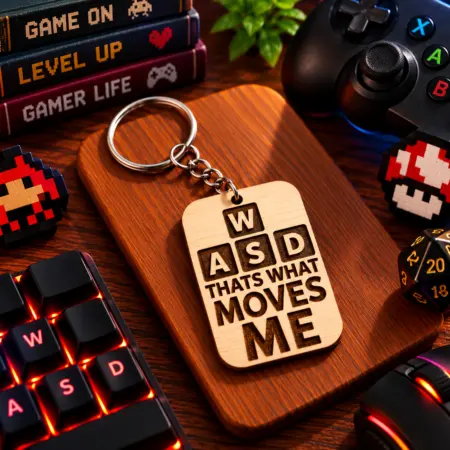 Portachiavi in Legno "WASD moves me"
