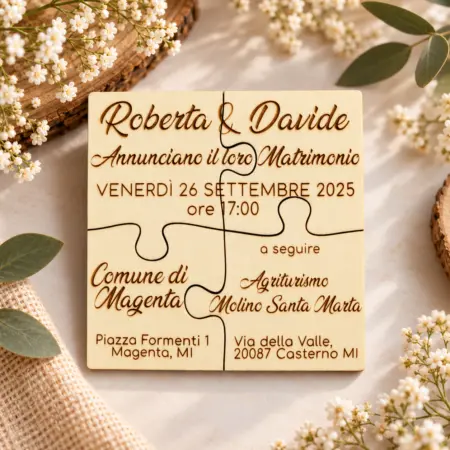 Partecipazione in legno per eventi Matrimonio, battesimo, comunione, cresima, compleanno