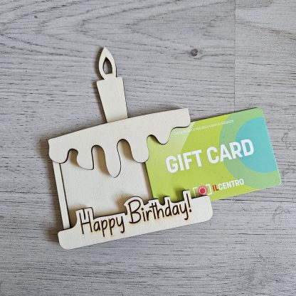 Porta Gift Card in Legno Torta con candelina "Happy Birthday"  