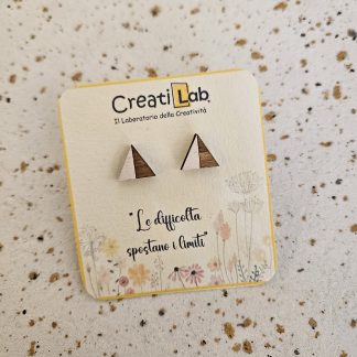 Orecchini lobo Triangolare con linea in legno  