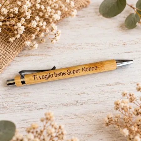 Penna in Bamboo Con Incisone "Ti voglio Bene Super Nonno\a"