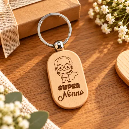 Portachiavi in Legno di Faggio " Super Nonno"