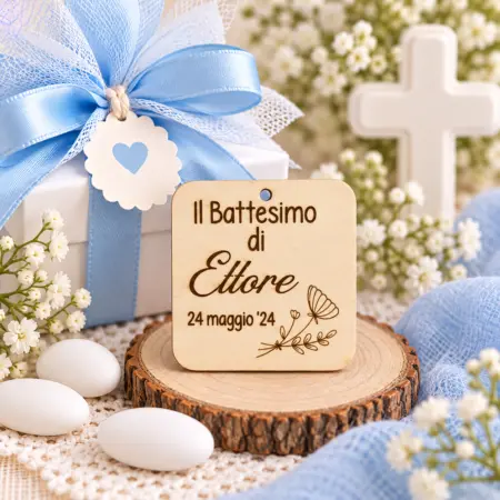 Tag quadrato "Il Battesimo di" con Fiori