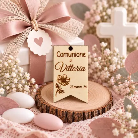 Tag Rettangolare "Comunione di" con Fiore