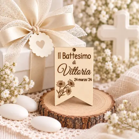 Tag Rettangolare "Il Battesimo di" con Fiori
