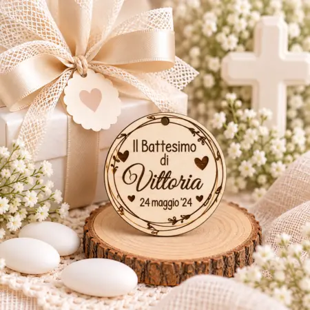 Tag rotondo "Il Battesimo di" con cuoricini