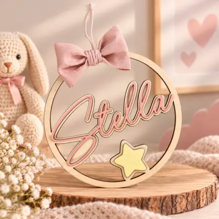 Fuoriporta con nome e Stellina in rilievo e fiocco in pannolenci