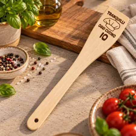 Mestolo piatto in legno "Tranquilli oggi cucino io"