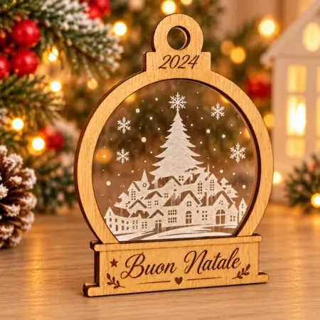 Pallina di Natale in Legno e acrilico "Paesaggio di Natale"