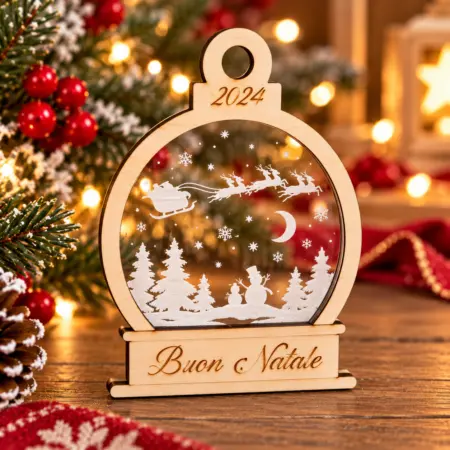 Pallina di Natale in Legno e acrilico "Slitta di Babbo Natale"