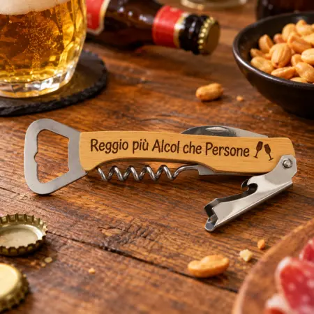 Apribottiglie per birra e vino "Reggo più alcool che persone"