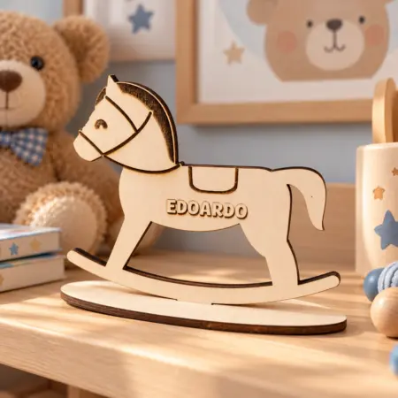Cavallo a dondolo in legno con nome