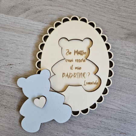 Proposta Padrino/Madrina Ovale traforato con orsetto - immagine 3