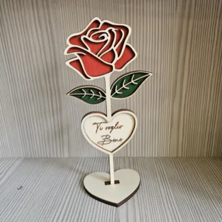 Rosa Eterna in legno con base e dedica