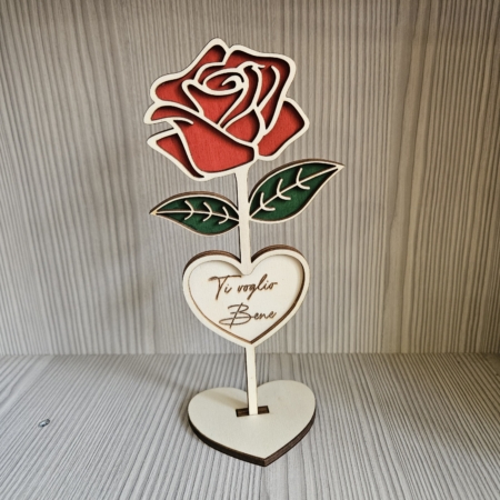 Rosa Eterna in legno e feltro con base e dedica