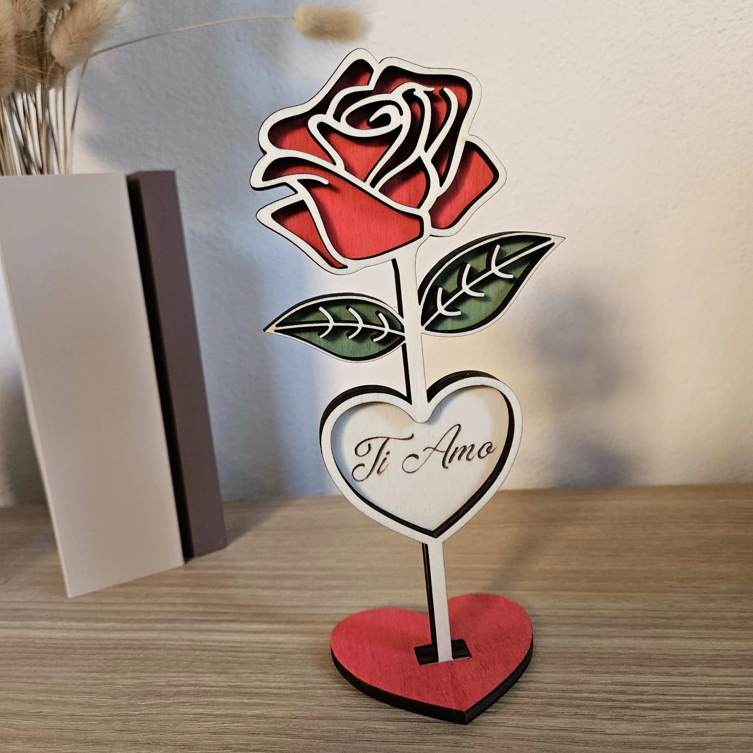 Rosa Eterna in legno con base e dedica - immagine 2