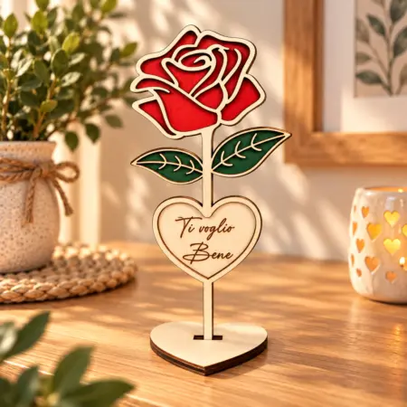 Rosa Eterna in legno con base e dedica