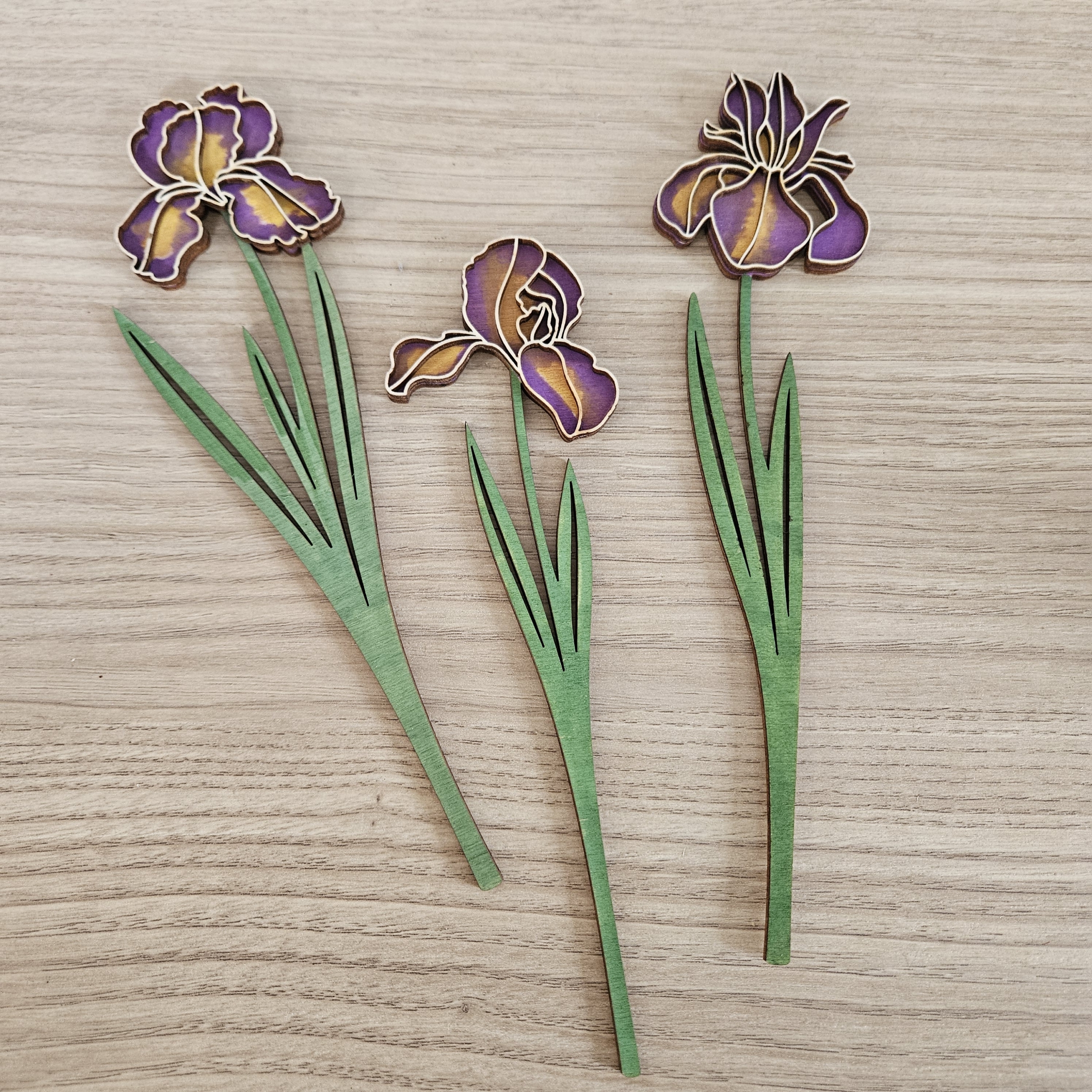 Mazzo di Iris in legno dipinti a mano