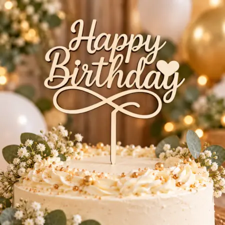 Cake Topper Happy birthday con cuore e infinito