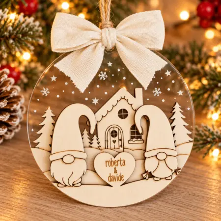 Decorazione Pallina di Natale in Legno e acrilico Gnomi con nomi