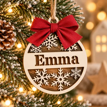 Pallina di Natale Personalizzata con nome intagliato e fiocco