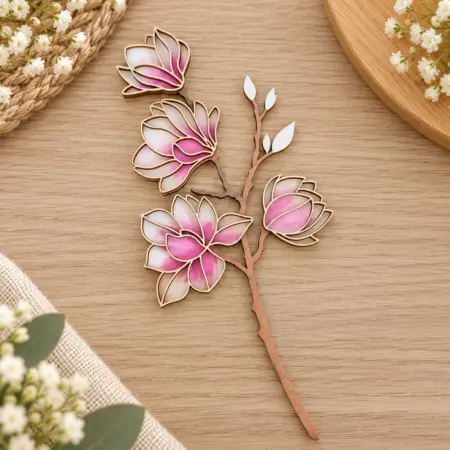 Magnolia in legno dipinta a mano