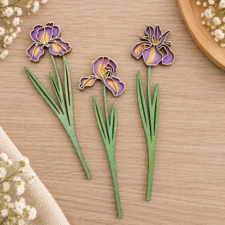Mazzo di Iris in legno dipinti a mano