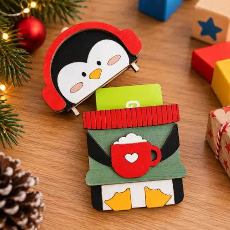 Porta Gift Card in Legno Pinguino