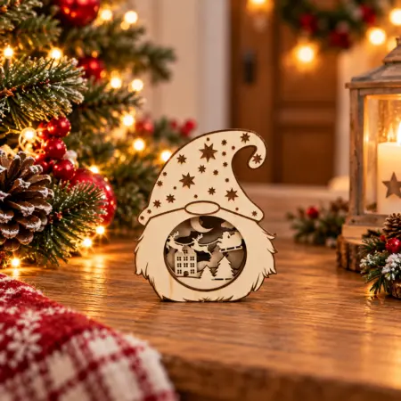 Porta Tealight Natalizio Gnomo in Legno