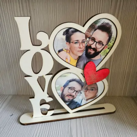 Porta foto Love in legno con foto stampate