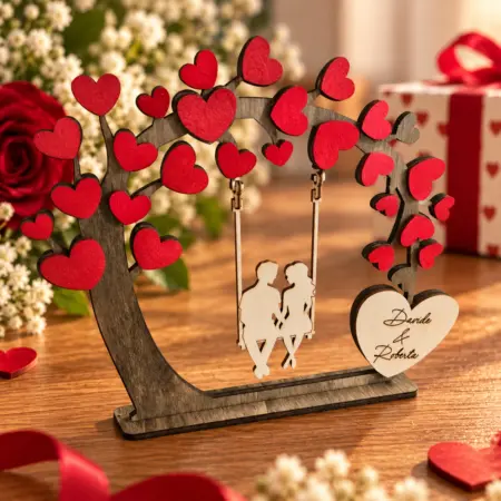 Decorazione innamorati in altalena con cuori