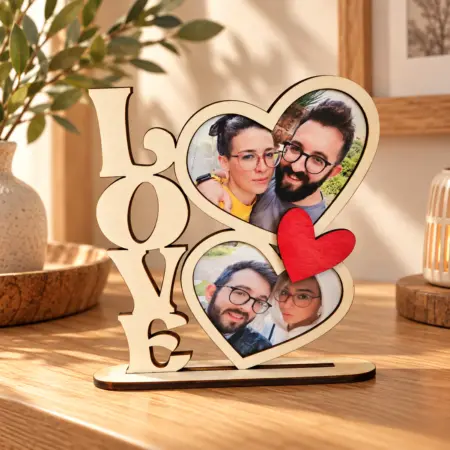 Porta foto Love in legno con foto stampate