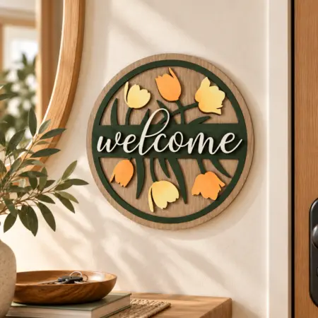 Targa Fuoriporta "Welcome" con Tulipani