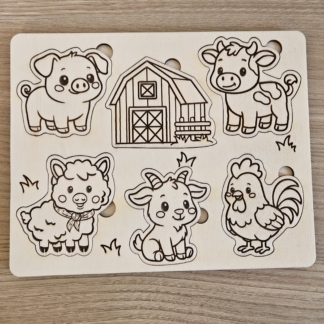 Puzzle a Incastro in Legno – Animali della Fattoria