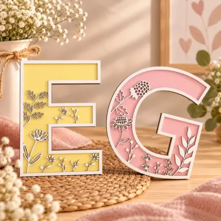 Lettera in legno da appendere con motivo floreale