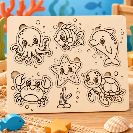 Puzzle a Incastro in Legno – Animali del Mare