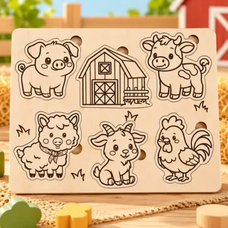 Puzzle a Incastro in Legno – Animali della Fattoria