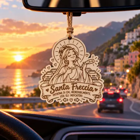 Decorazione in legno per auto " Santa Freccia"