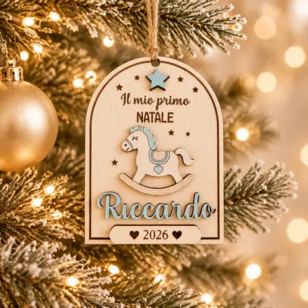 Decorazione Pallina di Natale “Il mio primo Natale” con cavallo a dondolo