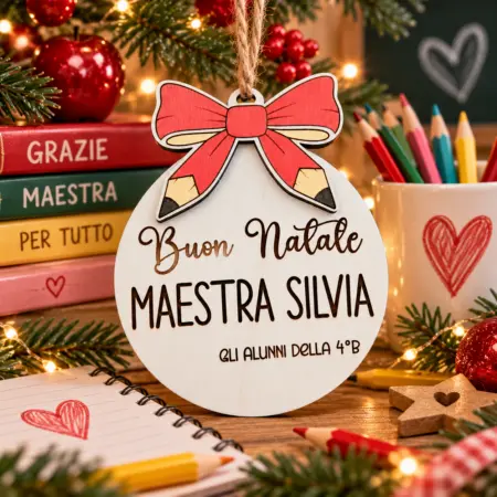 Decorazione Pallina di Natale in legno per Maestre e Maestri