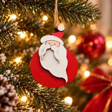 Decorazione Pallina di Natale in legno Babbo Natale