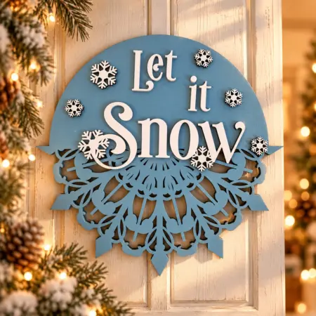 Fuoriporta Natalizio Let It Snow – Fiocco di Neve in Legno