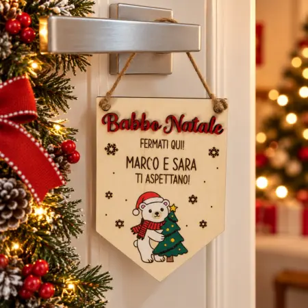 Fuoriporta “Babbo Natale Fermati Qui” Personalizzato con Orsetto