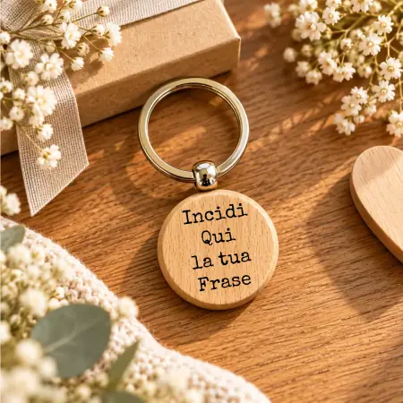 Portachiavi in Legno di Faggio rotondo Personalizzabile