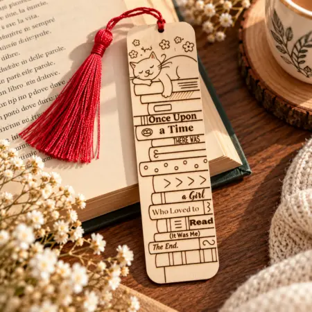 Segnalibro in legno Libri e Gattino