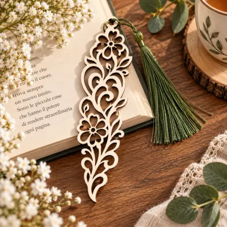 Segnalibro in Legno Traforato Eleganza Floreale