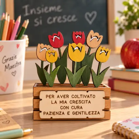 Vasetto di Tulipani da Appoggio con Dedica Personalizzata per maestre